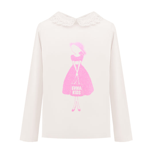 Eyelet Lace Collar Long Sleeve in Off-White