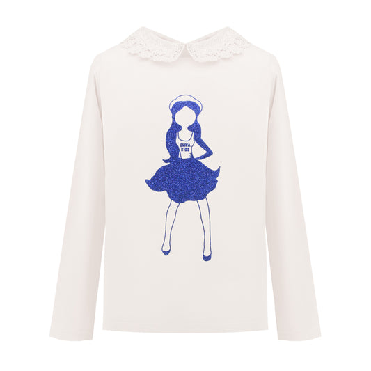 Eyelet Lace Collar Long Sleeve in Off-White