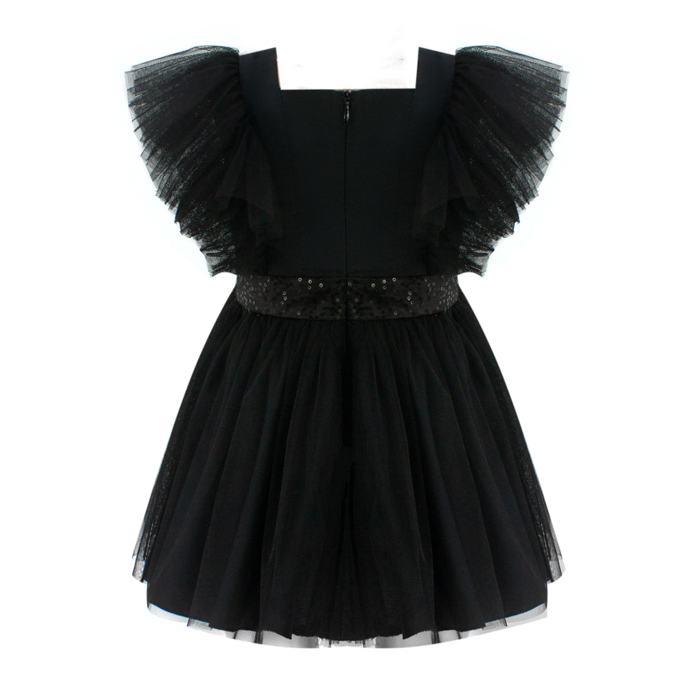 Ruffled Mesh Dress in Black
