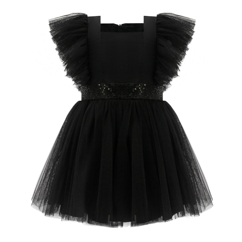 Ruffled Mesh Dress in Black