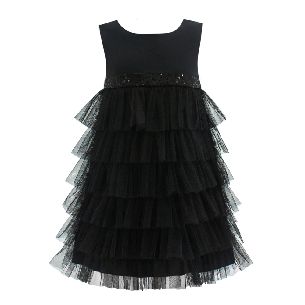 Ruffled Mesh Dress in Black
