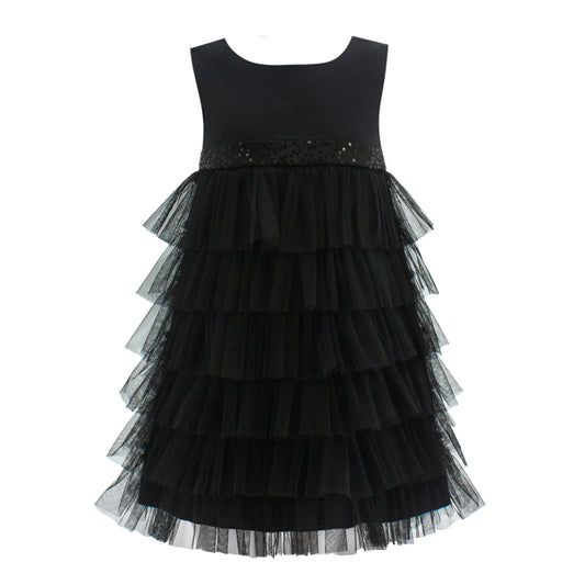 Ruffled Mesh Dress in Black