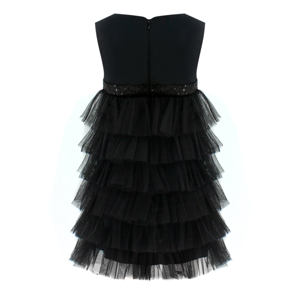 Ruffled Mesh Dress in Black