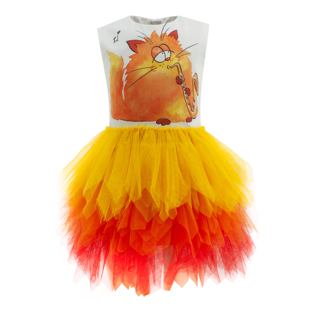 Ruffled Mesh Cat Dress