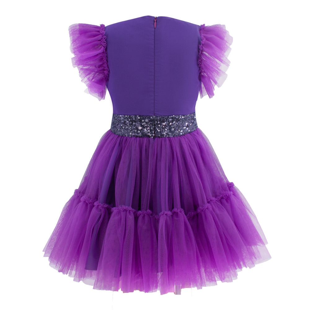 Ruffled Mesh Dress in Purple