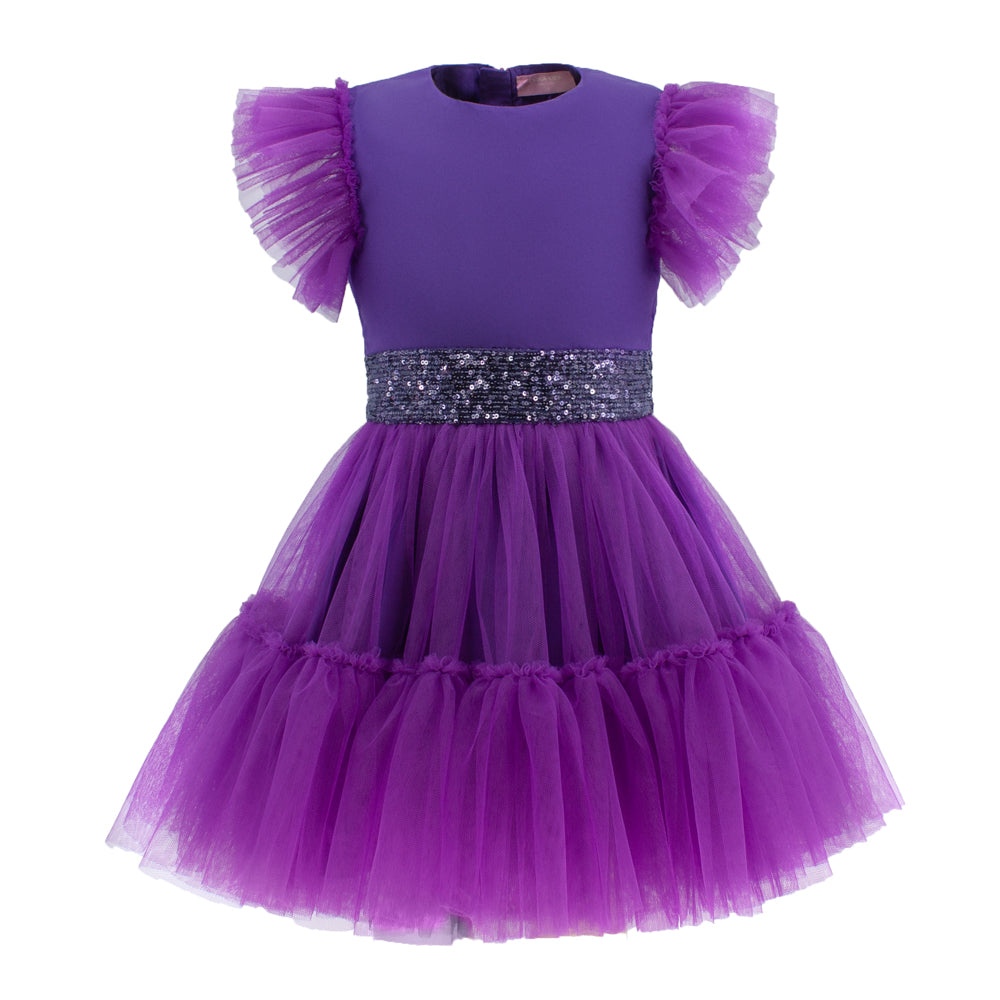 Ruffled Mesh Dress in Purple