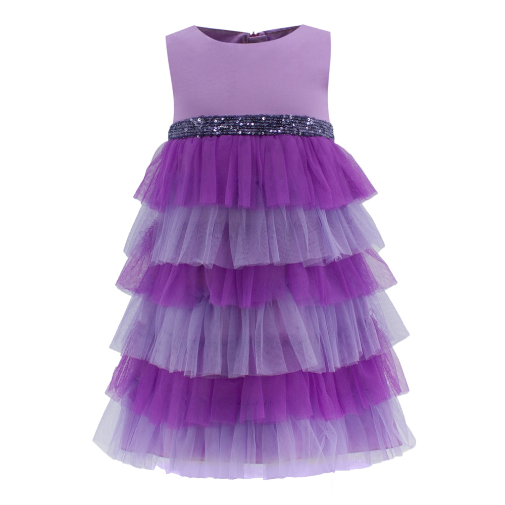 Ruffled Mesh Dress in Purple