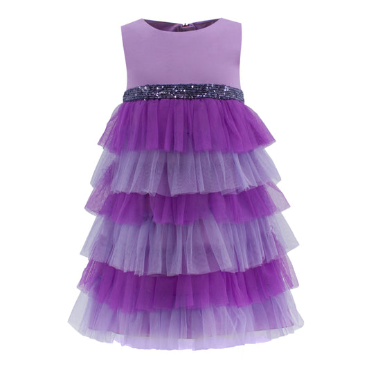 Ruffled Mesh Dress in Purple