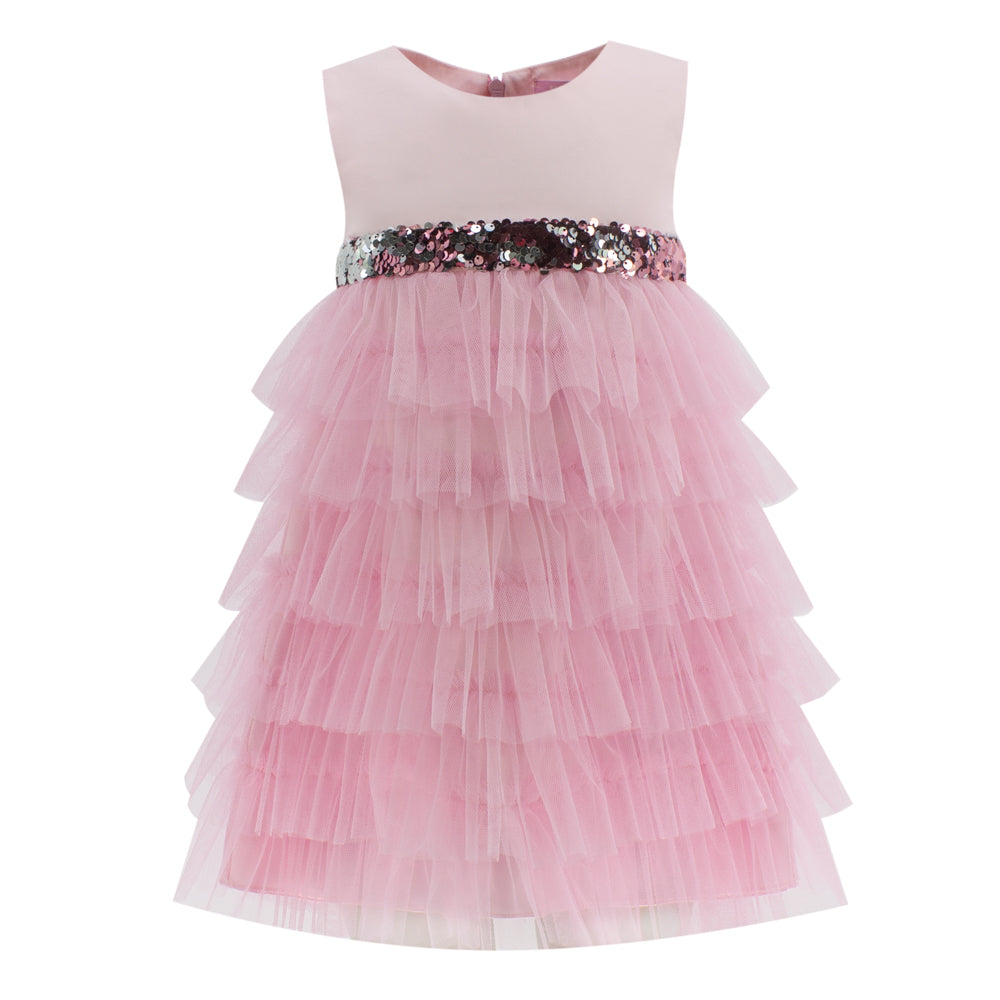 Ruffled Mesh Dress in Pink