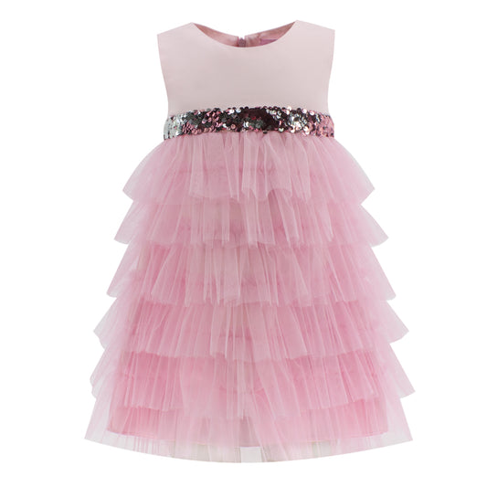 Ruffled Mesh Dress in Pink