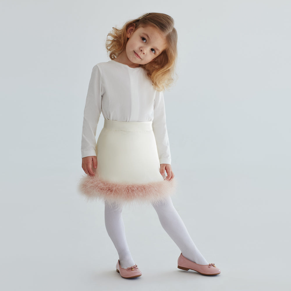 Marabou Fluff Trim Skirt in White