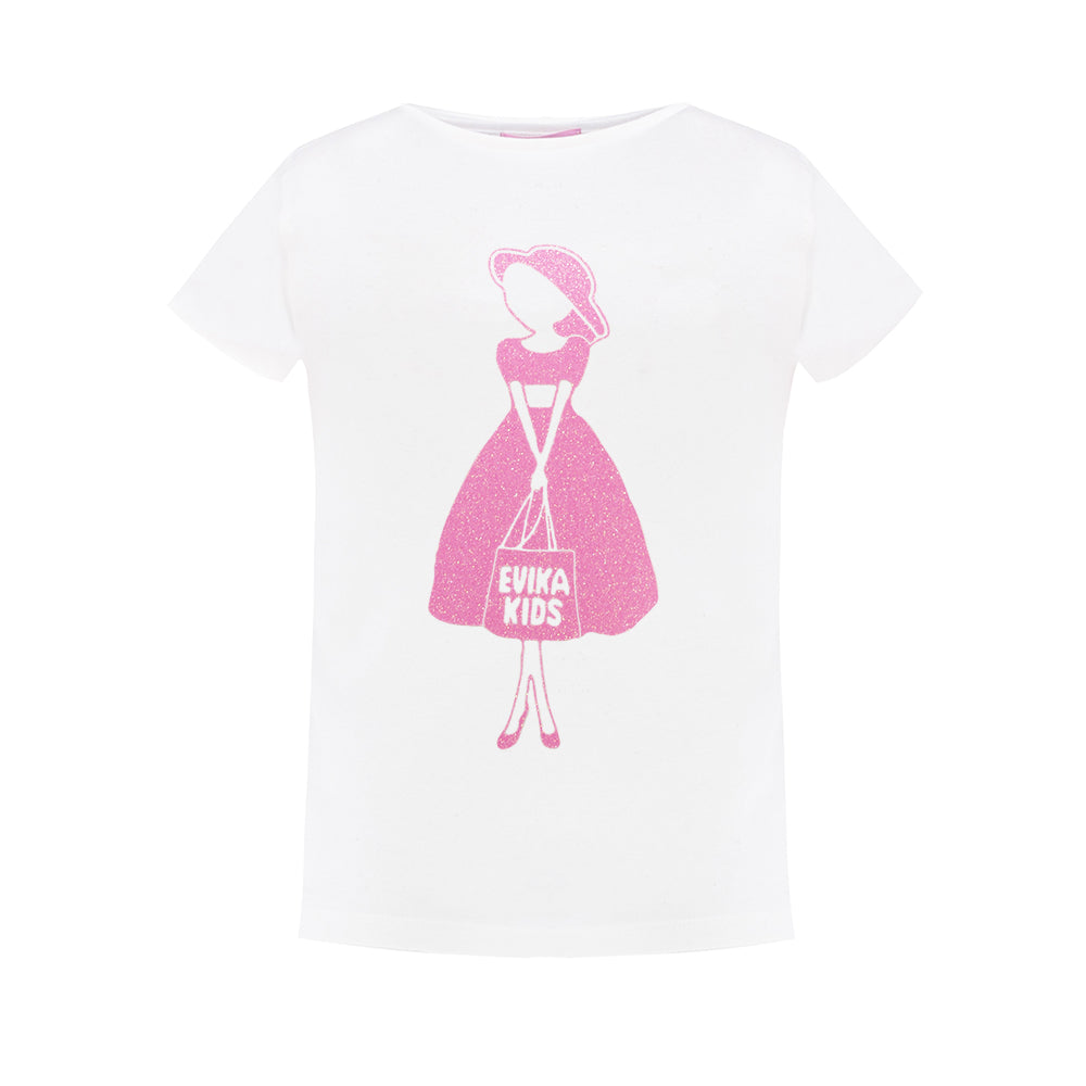Shiny Glitter Detailing T-Shirt in White