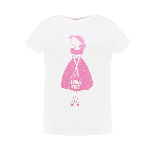 Shiny Glitter Detailing T-Shirt in White