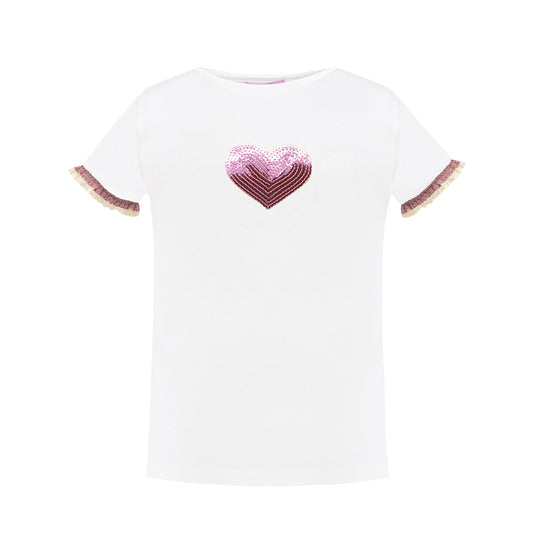 Shiny Sequins Detailing T-Shirt in White