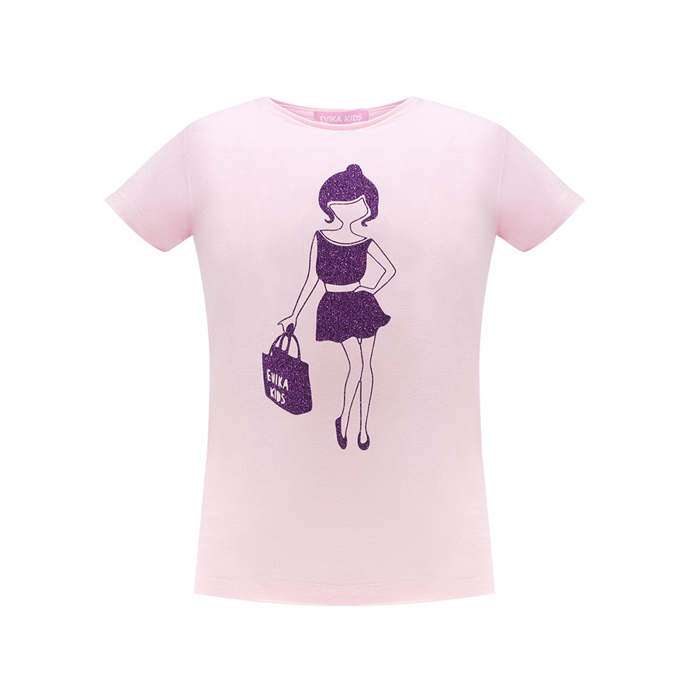 Shiny Glitter Detailing T-Shirt in Pink