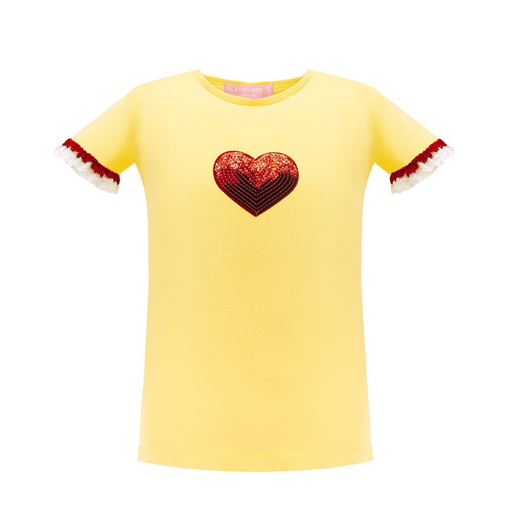 Shiny Sequins Detailing T-Shirt in Yellow