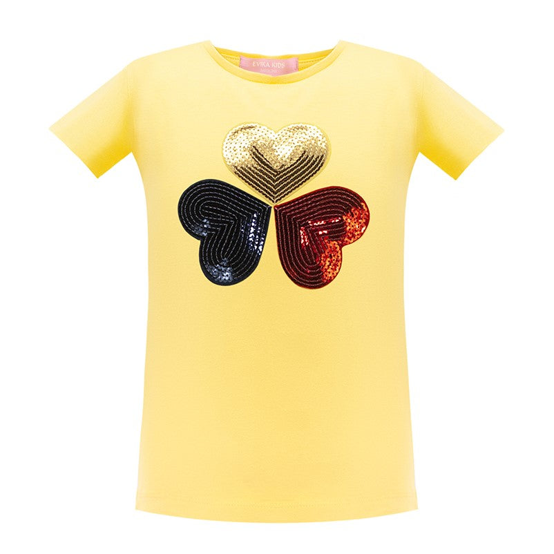 Shiny Sequins Detailing T-Shirt in Yellow