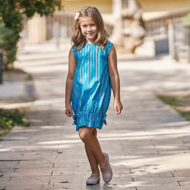 Striped Glittery Dress in Turquoise