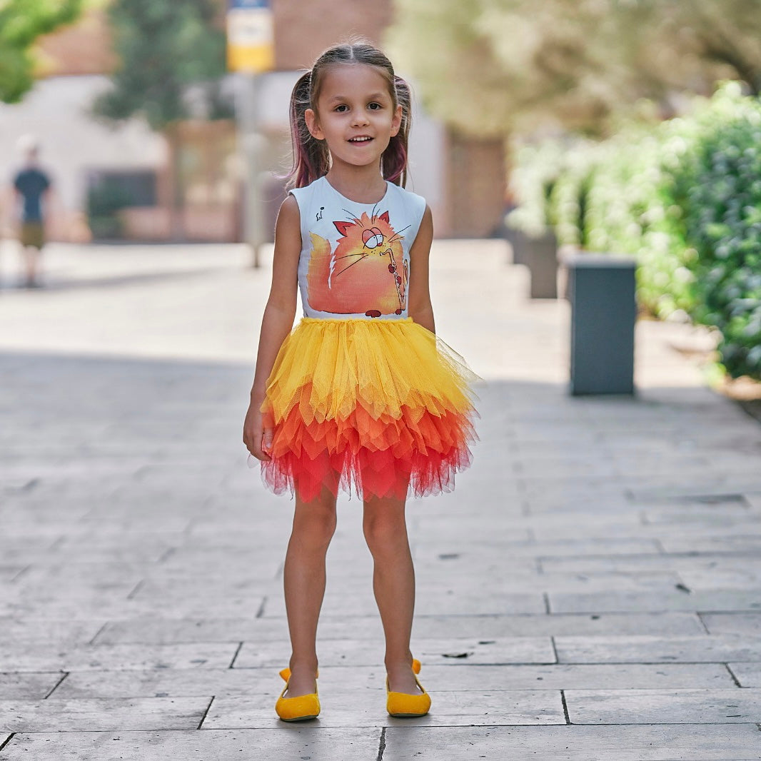 Ruffled Mesh Cat Dress
